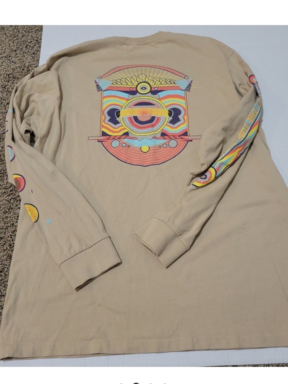 ISO Wolf Graphic Long Sleeve Tee - Tan with Multicolor Print. Size L or XL